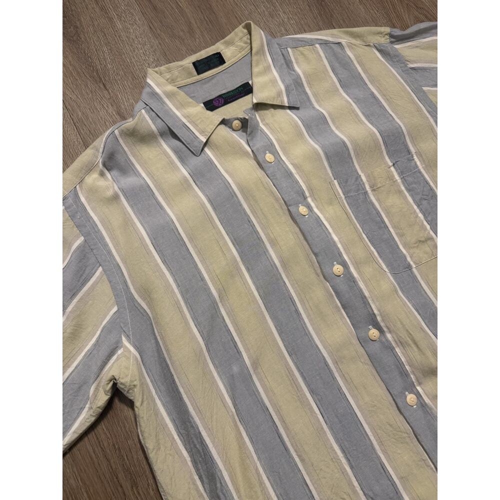 Mens Vintage Short Sleeve Striped Wimbledon Button Down Shirt Size Medium